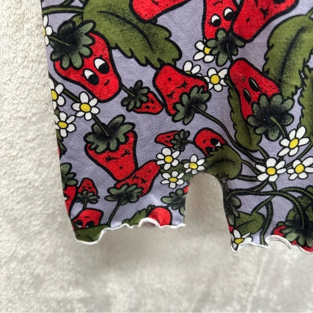 Handmade baby romper strawberry print ruffle legs size 12-18 months